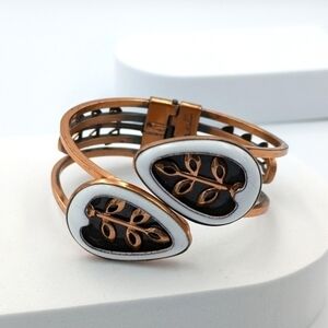 Vintage Matisse copper and white enamel cuff hinge bracelet